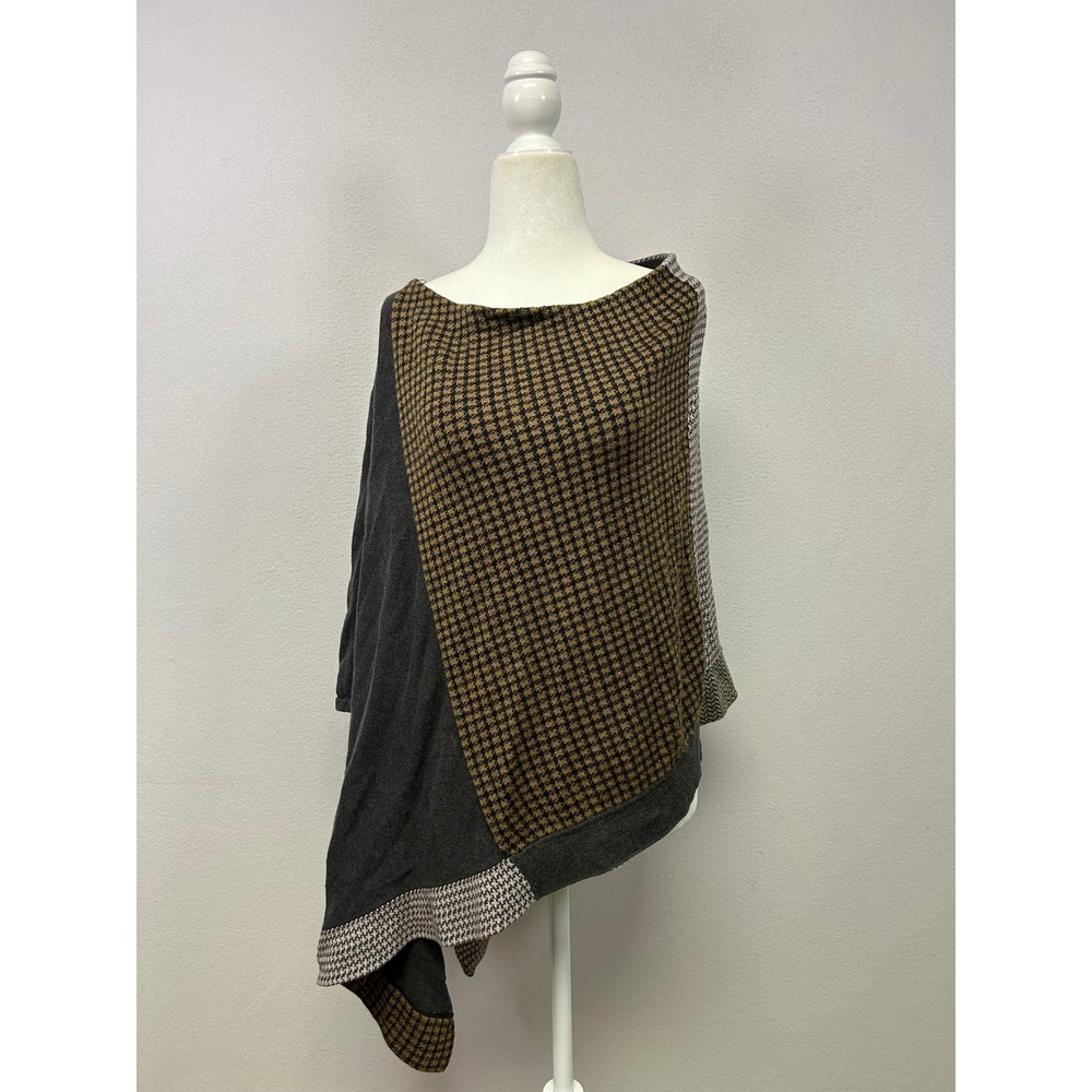 Dark Academia Curio New York Womens S/M Brown Houndstooth Asymmetrical Poncho